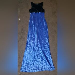 Blue Maxi Trumpet Dress with Slit for Prom
